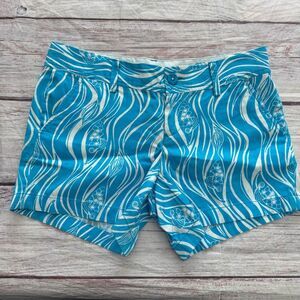 Lilly Pulitzer Callahan Joe Fish Blue White Print Cotton 5" Shorts Size 6